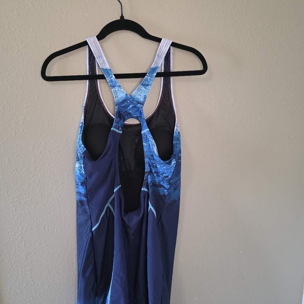 Blue and White 2XL One Piece Boy Cut Bathing Suit - Picture 4 of 5